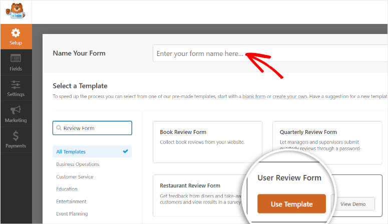 select review form template