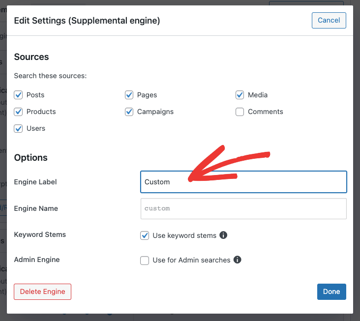 edit settings in supplemental engine