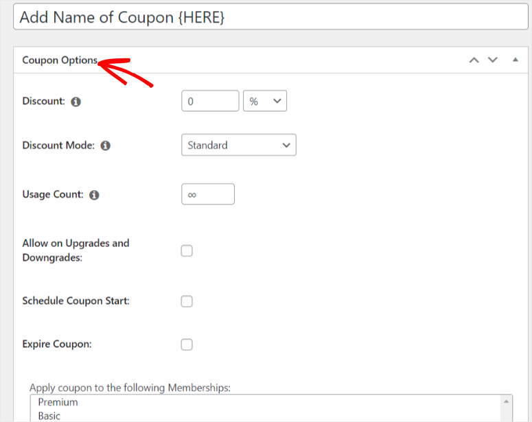 memberpress coupon options