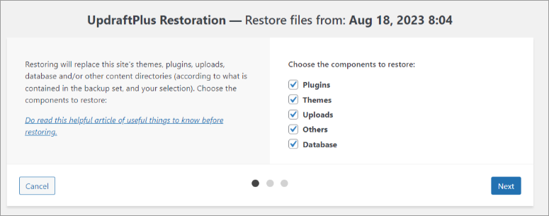 updrafplus restoration process