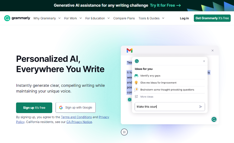 grammarly homepage