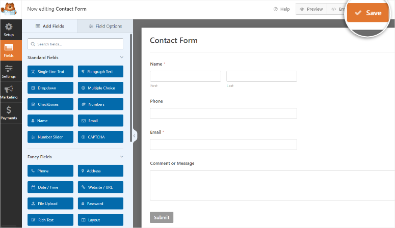 wpforms save form