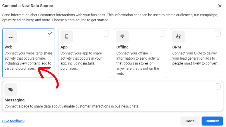 facebook select new data source