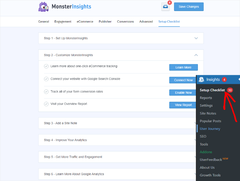 monsterinsights setup checklist