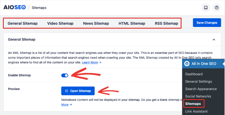 AIOSEO sitemaps page