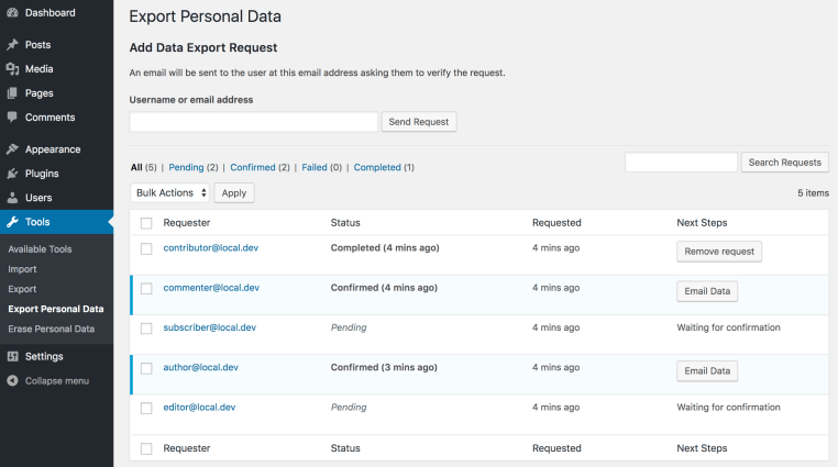 export personal data