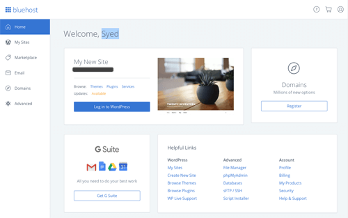 Bluehost New Admin Panel