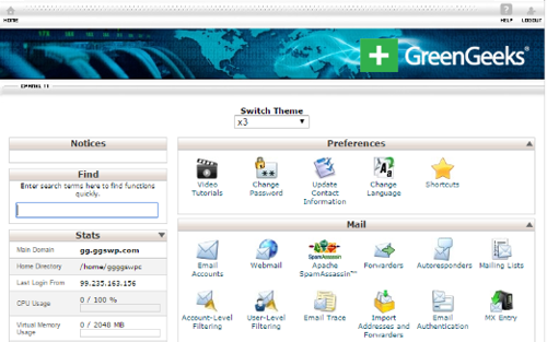 GreenGeeks cpanel