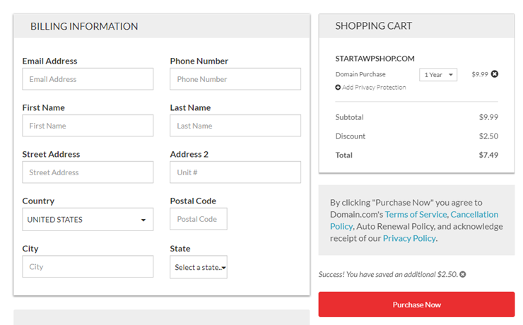 domain dot com billing