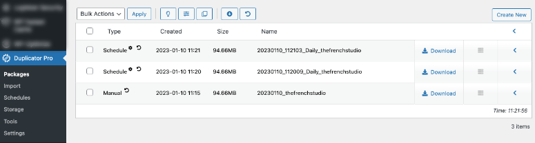 packages in duplicator