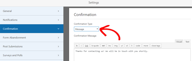 enable confirmation message