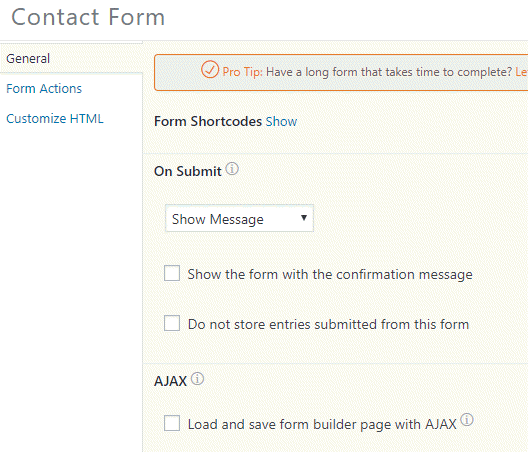 general settings form builder