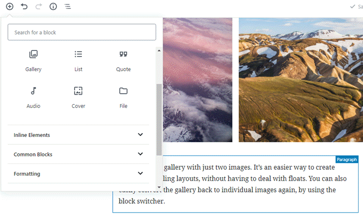 blocks in gutenberg editor