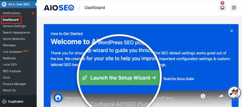 aioseo launch setup wizard