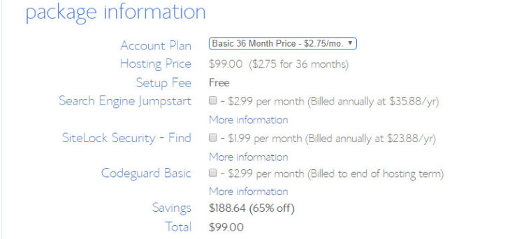 bluehost-package-information