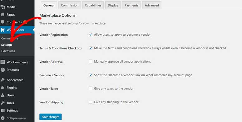 WC Vendors settings