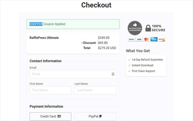 RafflePress checkout page