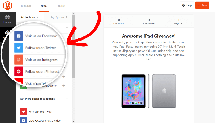 Add a giveaway action in RafflePress
