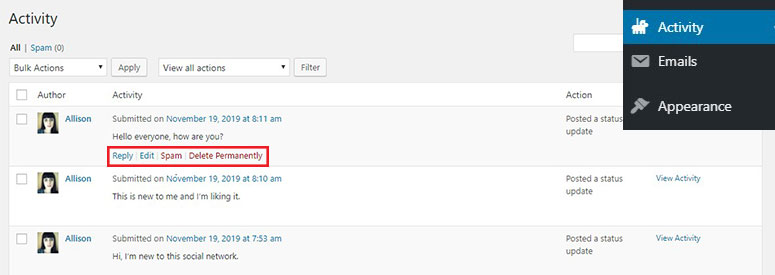 Activity Settings