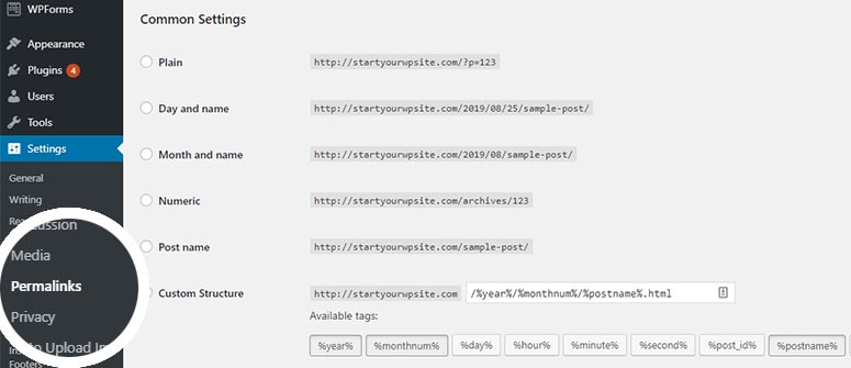 Permalinks structure