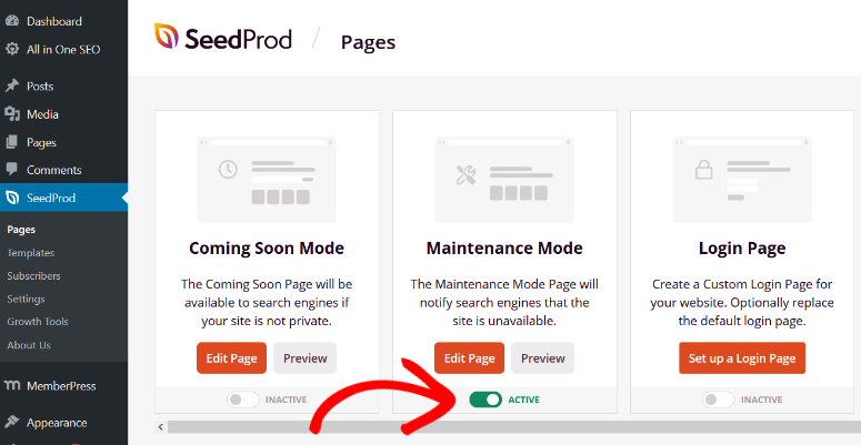 activate-maintenance-mode - IsItWP - Détecteur de thèmes WordPress gratuit toggle maintenance mode from inactive to active