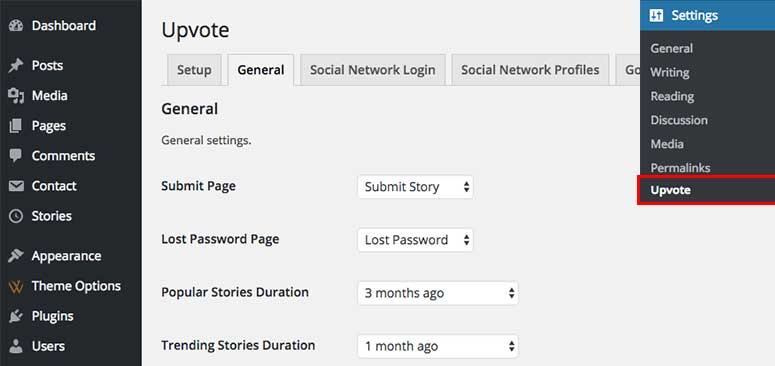 UpVote General Settings