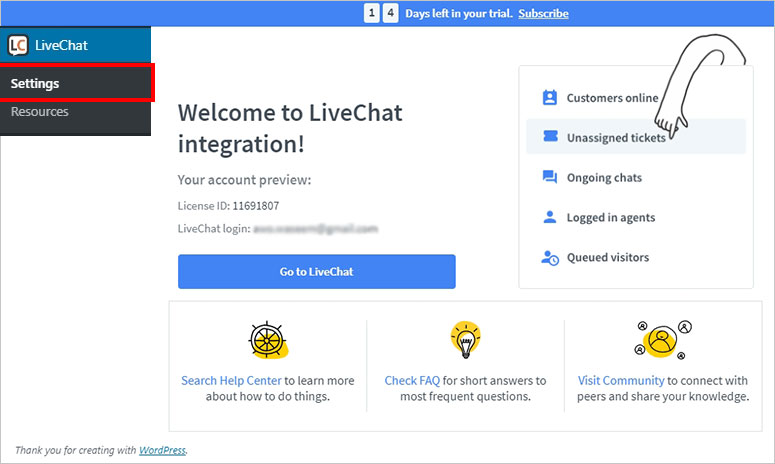 LiveChat settings WP