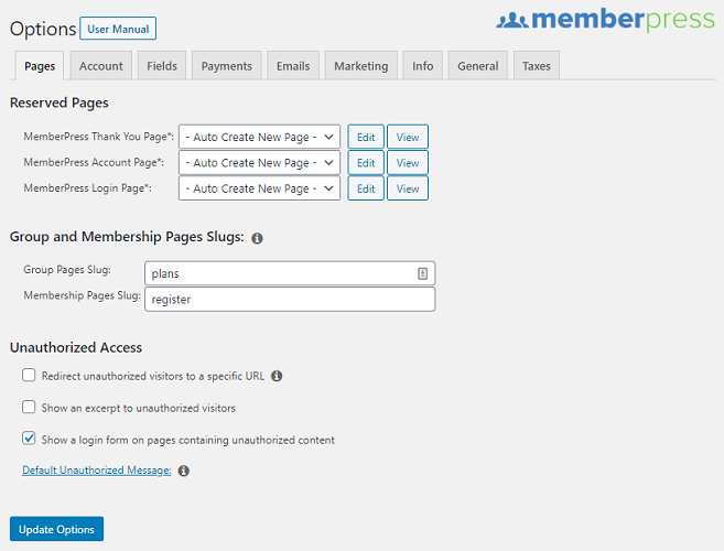 MemberPress settings