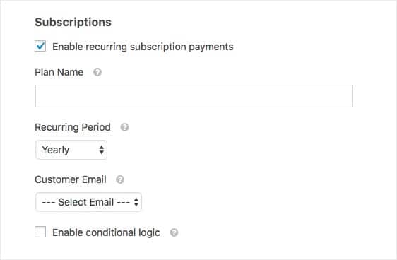 Recurring payments field, wpforms