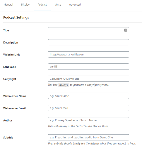 Sermon Manager Settings