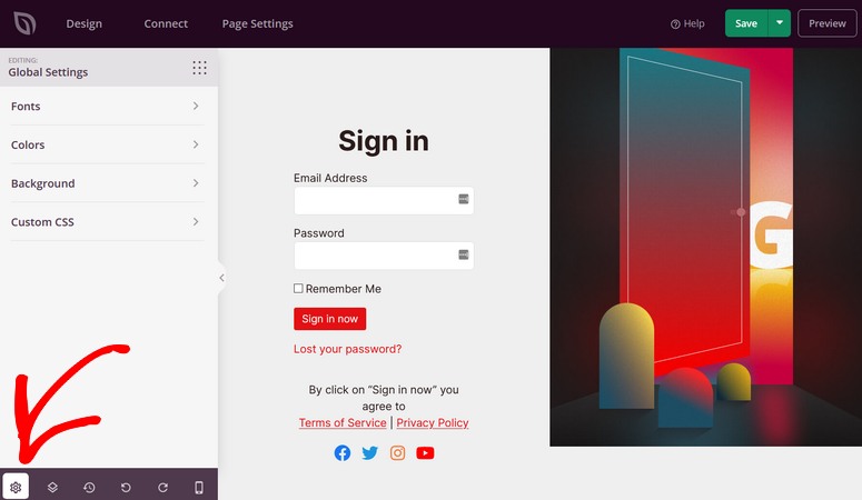 configure global settings for login page