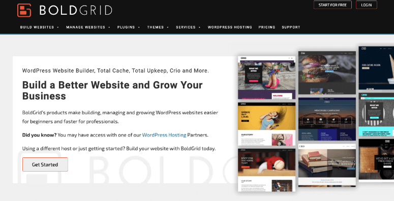 boldgrid homepage for website builder