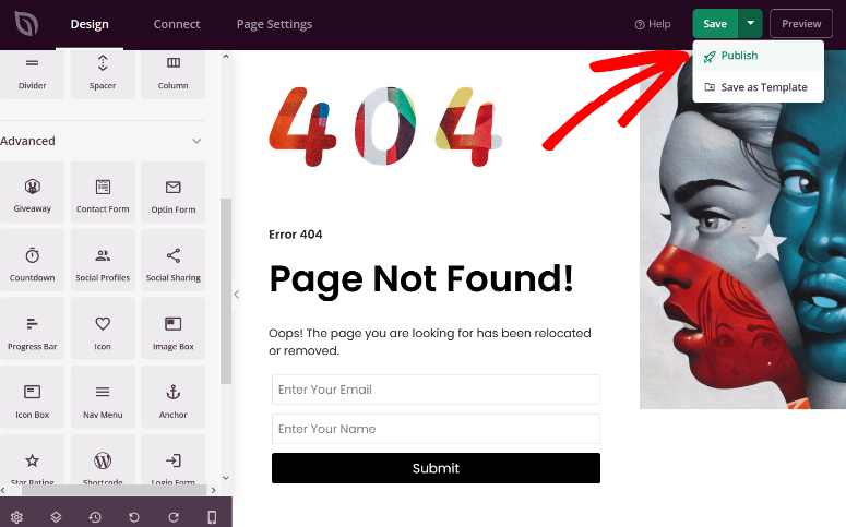 publish the 404 error page
