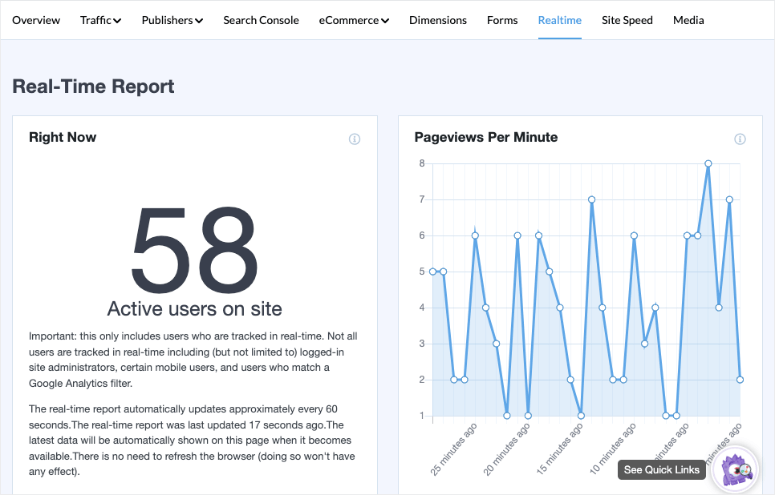 real time report in monsterinsights