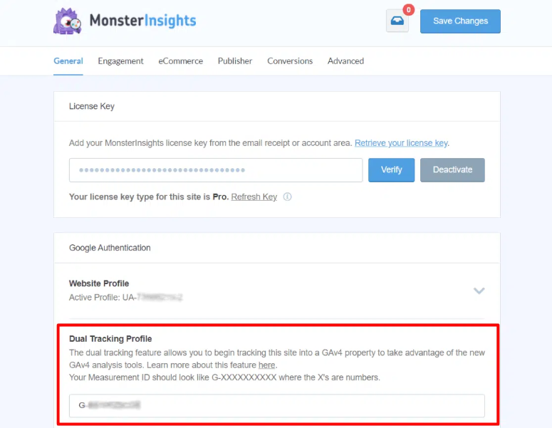 monsterinsights dual tracking for GA4