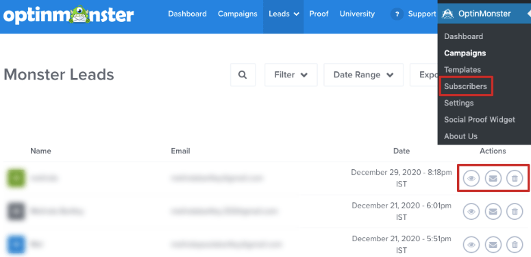 Subscribers list with MonsterLeads