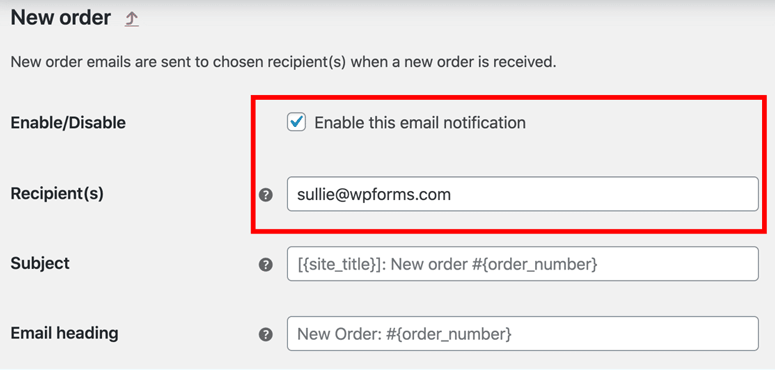 Enable email notification
