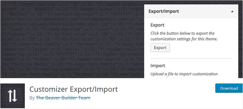 Customizer Export Import