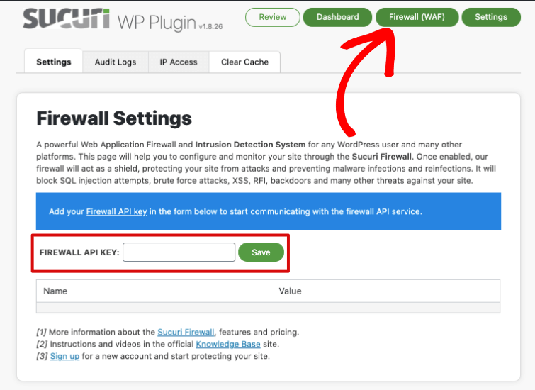 Sucuri firewall api key