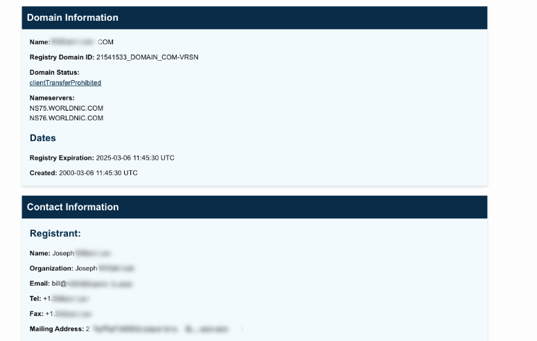 WHOIS lookup without domain privacy