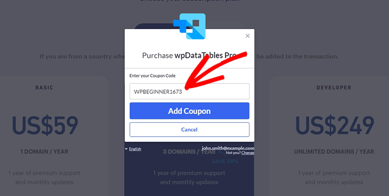 wpDataTables coupon code