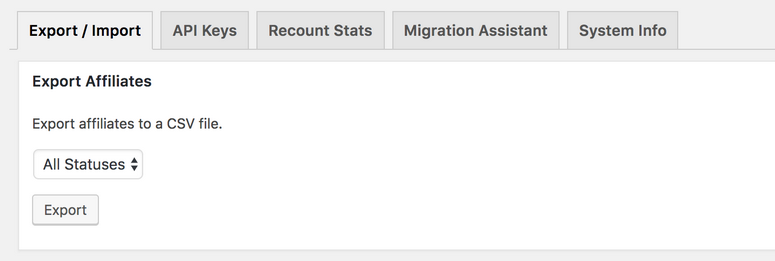 affiliatewp import export