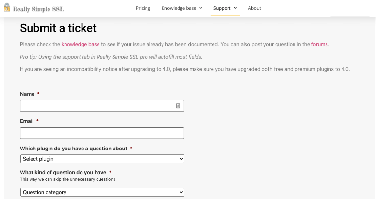 really simple ssl support ticket