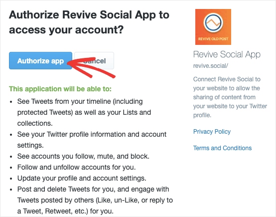 authorize app in revive old posts