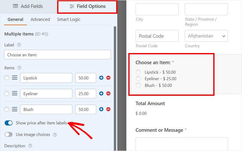 edit field options