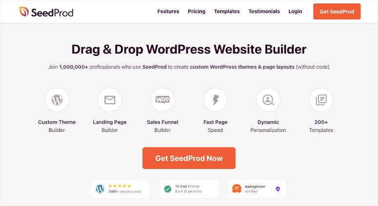 seedprod drag and drop website builder