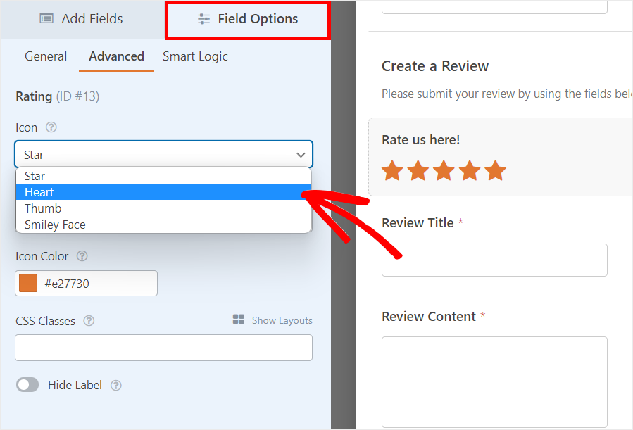 rating field customization