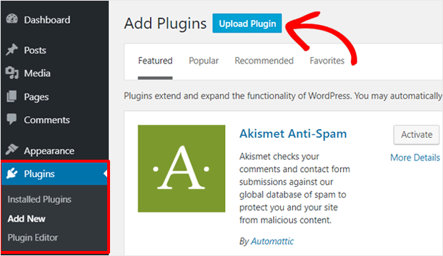 upload plugin in wordpress