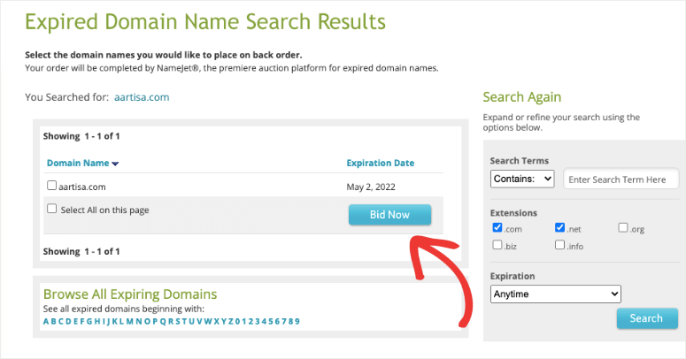 Bid now on domain names