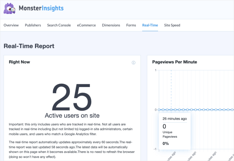 real time report in MonsterInsights